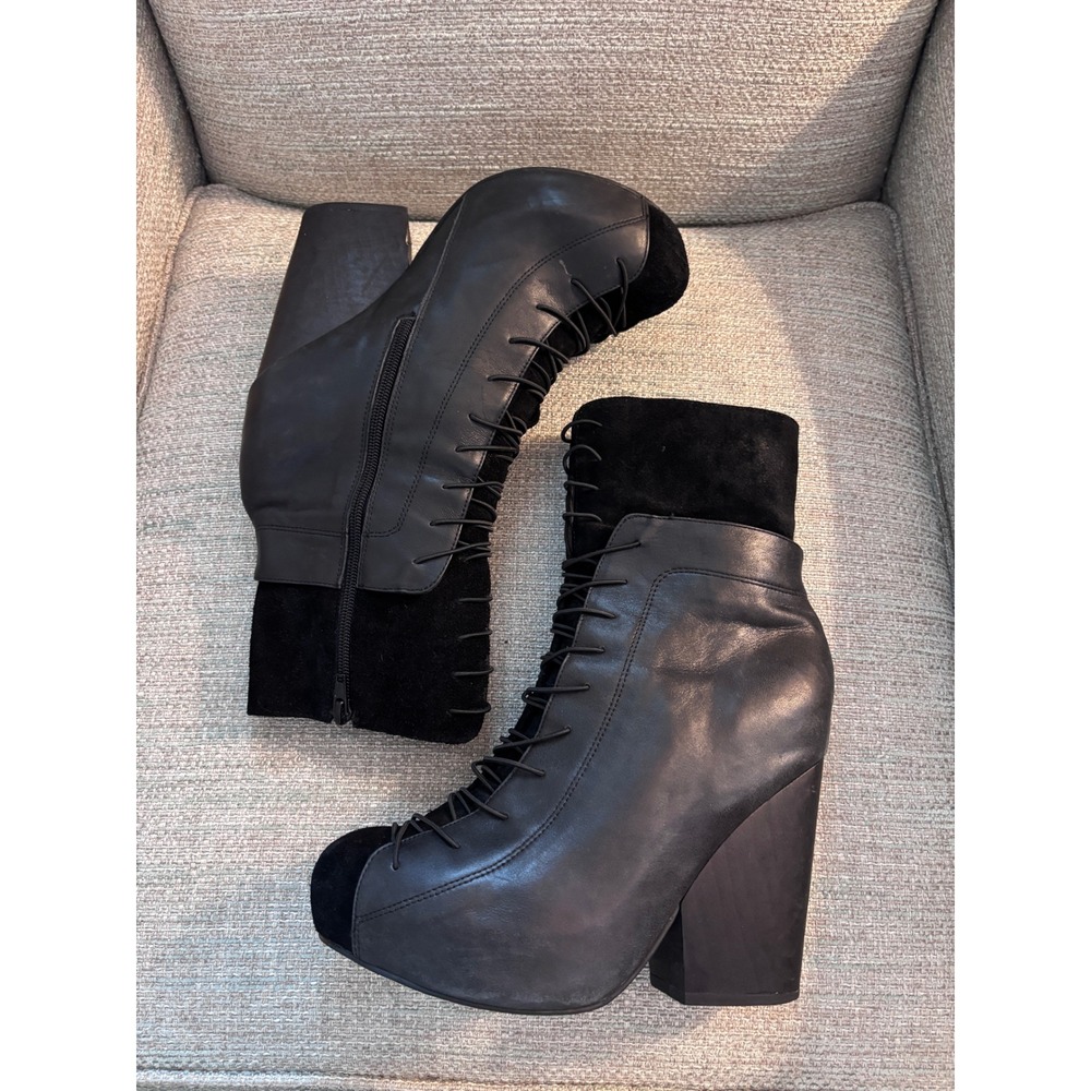 Jeffrey Campbell Ronson Black Leather Suede Lace Up Platform Ankle Boots 10M - Picture 6 of 10